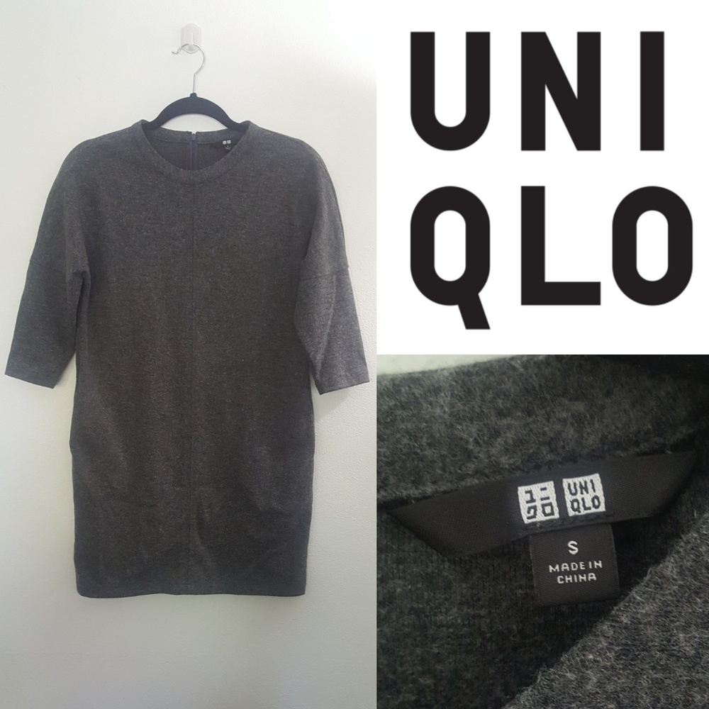Uniqlo Classic Grey 3/4 Sleeve Dress with Pockets